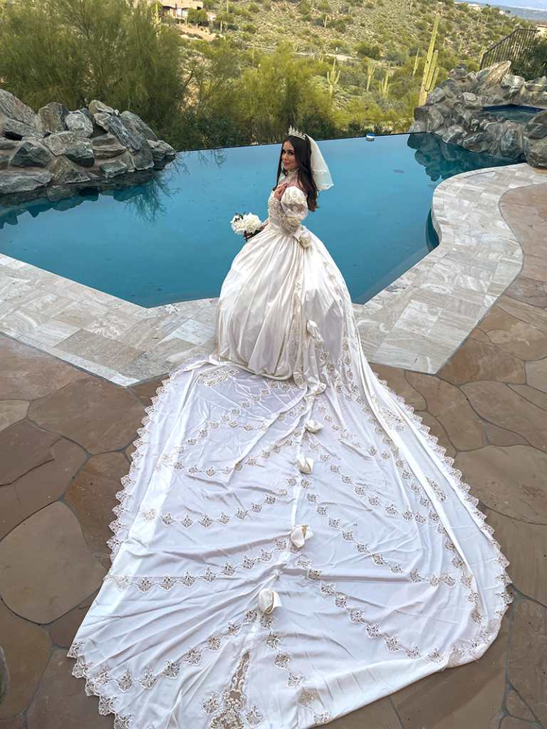 Bride by pool